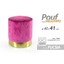 [GIC778537] Pouf design fucsia velluto con fascia oro cm 40 x 41 h