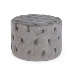 [B0748181] Pouf vintage grigio velluto cm diam 60 x 42 h