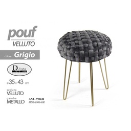 [GIC790638] 2x Pouff in velluto grigio struttura oro cm 43