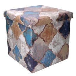 [V2809060000] Puff ecopelle pieghevole blu marocco quadro cm 38x38h38