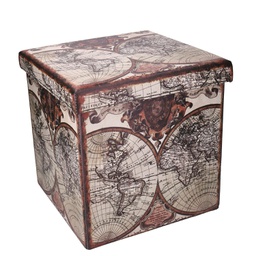 [V6181100000] Puff ecopelle pieghevole mappamondo quadro cm38x38h38