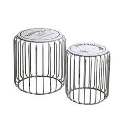 [V6444000000] Puff metallo 1-2 vintage bianco cmø40h43