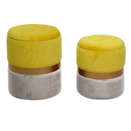 [V2808150000] Puff velluto 1-2 giallo-grigio chiaro cm ø39h49