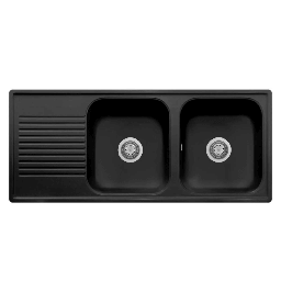 [FZ94621] Samet Lavello 116x50 2 vasche Granitovero1162vsnep gocciolatoio nero
