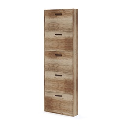 [A12235] Scarpiera Slim 5 ribalte noce country legno nobilitato h.180x65x15 cm