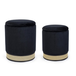 [B0720696] Set 2 pouf contenitore  tessuto nero Milena