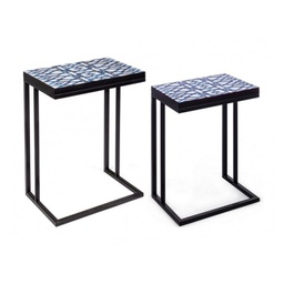[B0740318] Set 2 tavolini NEAPOLIS in acciaio con piano in mdf decorato con stampa 62.5h 56h cm