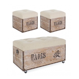 [B0720060] Set 3 pouf in MDF Beige TAVEL PARIS