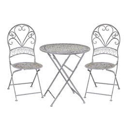 [2001668] Set Tavolo metallo Ragusa grigio tondo con 2 sedie pieghevoli cm ø70h76