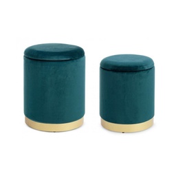 [B0720322] Set da 2 Pouf in velluto con contenitore Blu POLINA