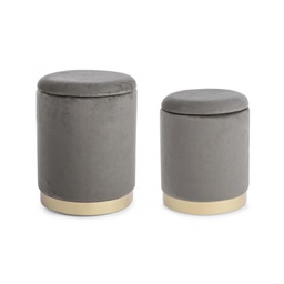 [B0720321] Set da 2 Pouf in velluto con contenitore Grigio POLINA