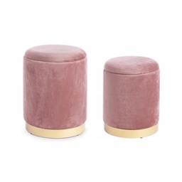 [B0720320] Set da 2 Pouf in velluto con contenitore Rosa Antico POLINA