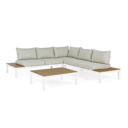 [B0662824] Set da esterno salotto angolare con cuscini bianco Elias