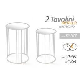 [GIC777431] Set due tavolini bianco metallo piano a specchio
