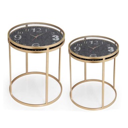 [GIC772771] Set due tavolini salotto metallo dorato e piano vetro orologio
