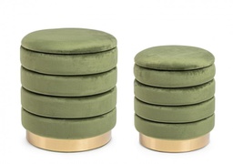 [B0720592] Set2 Pouf Contenitore Darina Olive in velluto 