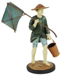 [V9210920000] Statua pescatore cinese legno cy-0535 øcm. 12 x 24 h 28