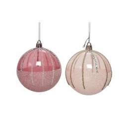 [19974360]   Pallina sfera natalizia in vetro Trasparente glitterato rosa assortita 8  cm pz 1