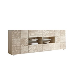 [87980] (3c) Madia 2 ante 4 cassetti in finitura rovere serigrafato L.241 P.42 H.84 cm(JASNAM2A4CRS)