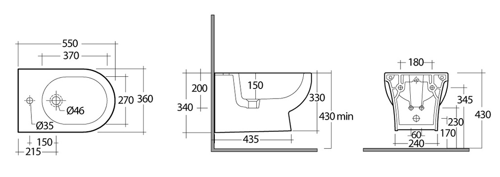 Bidet Sospeso Tonique Con Fissaggo Nascosto