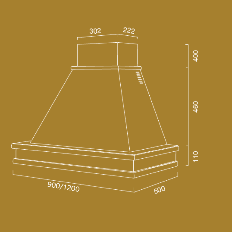 Cappa aspirante SYENE in acciaio inox bianco e cornice in legno cm 90