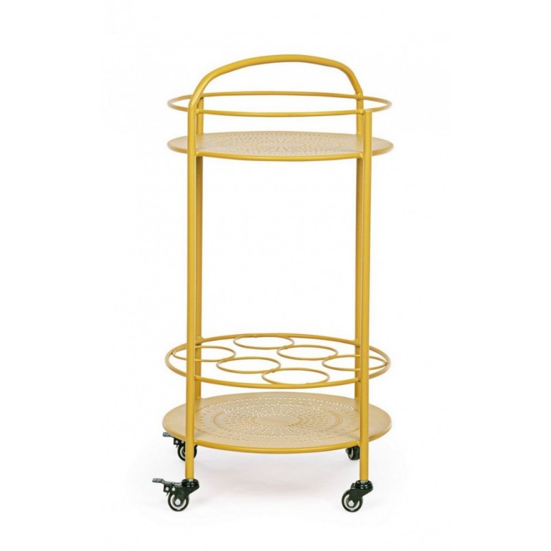 Carrello per bottiglie in acciaio Giallo Ocra