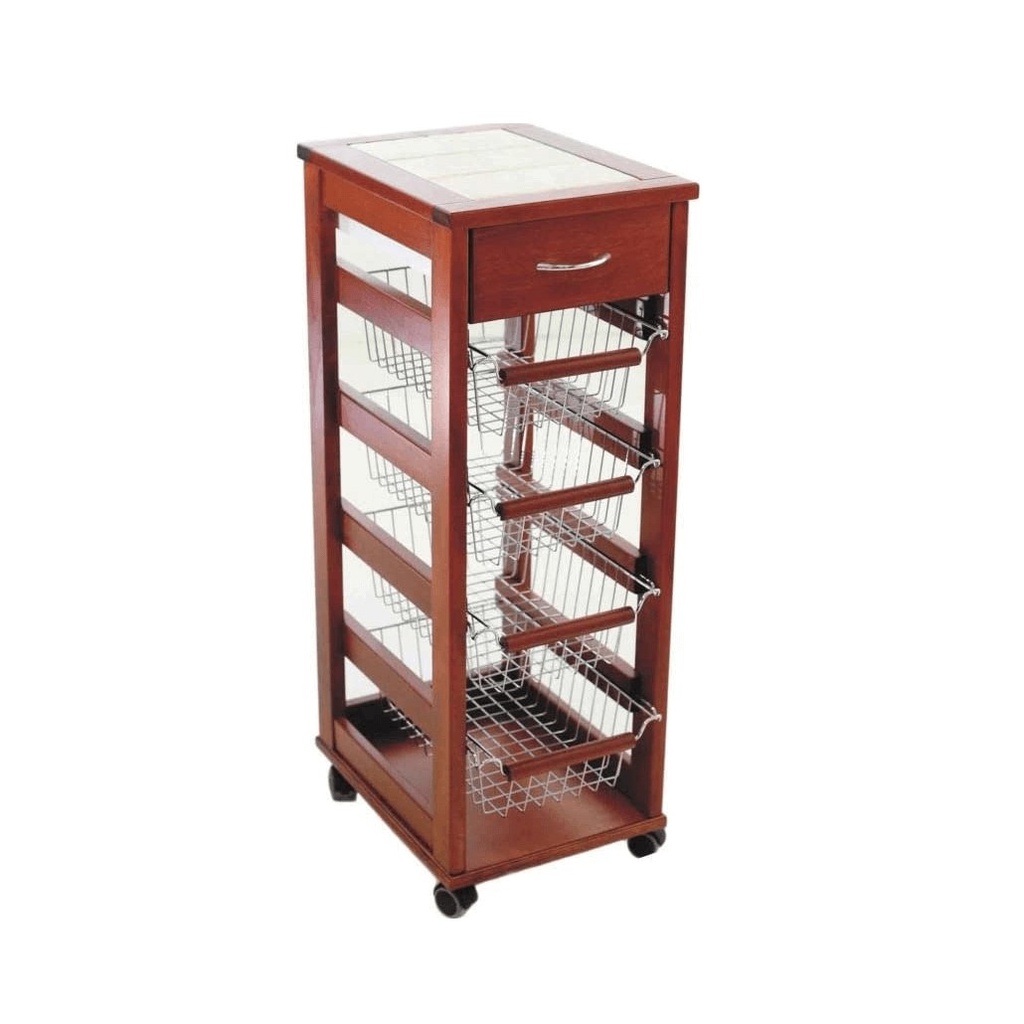 Carrello porta frutta Vesuvio salvaspazio in legno massello ciliegio