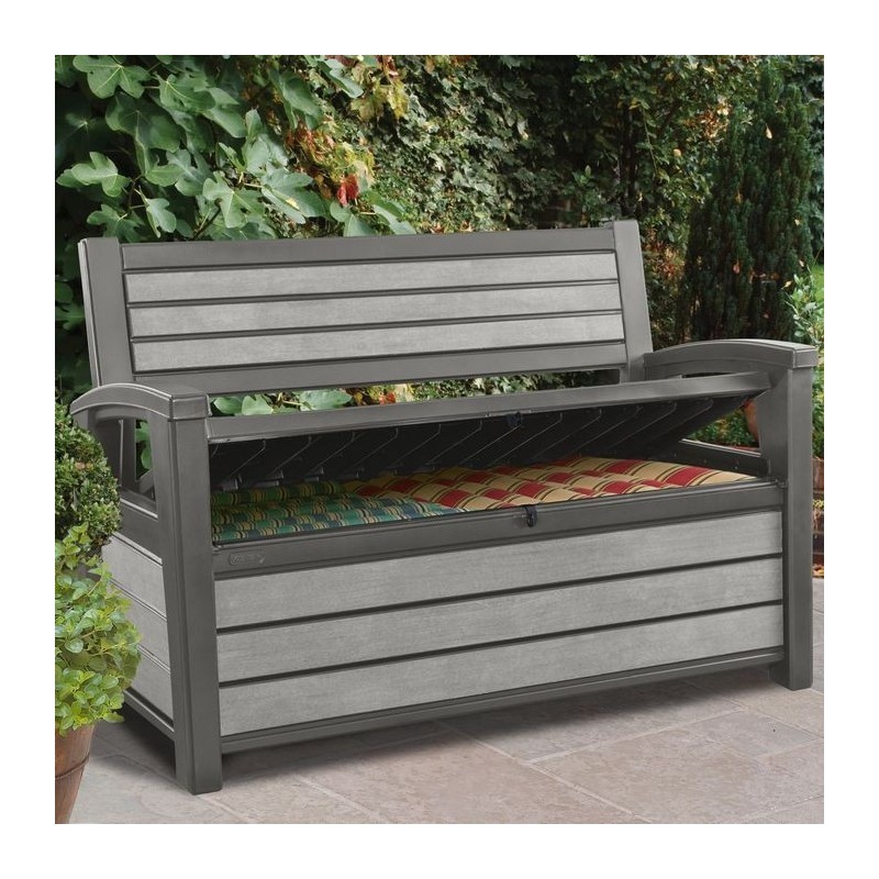 Cassapanca in Resina con finitura effetto legno HUDSON BENCH Grafite  132,7x61,2xh.89 cm