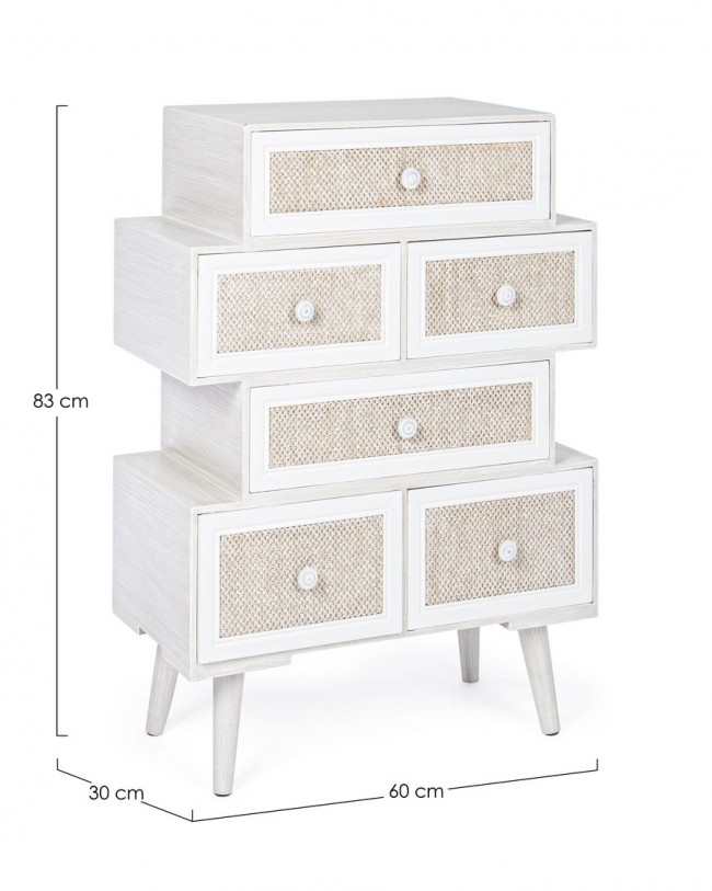 Cassettiera 6 Cassetti bianco Montiel  in legno stile rustico