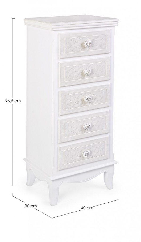 Cassettiera da camera in MDF cinque cassetti Bianco CHARLENE 40x30x h96,5 cm