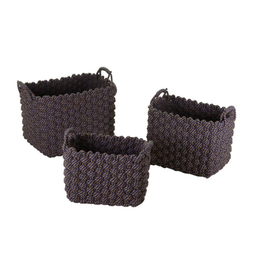 Cesta tessuto 1-3 crema blu rettangolare cm 43x30h34