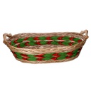 Cesta vimini intreccio verde rosso naturale ovale cm55x43h13