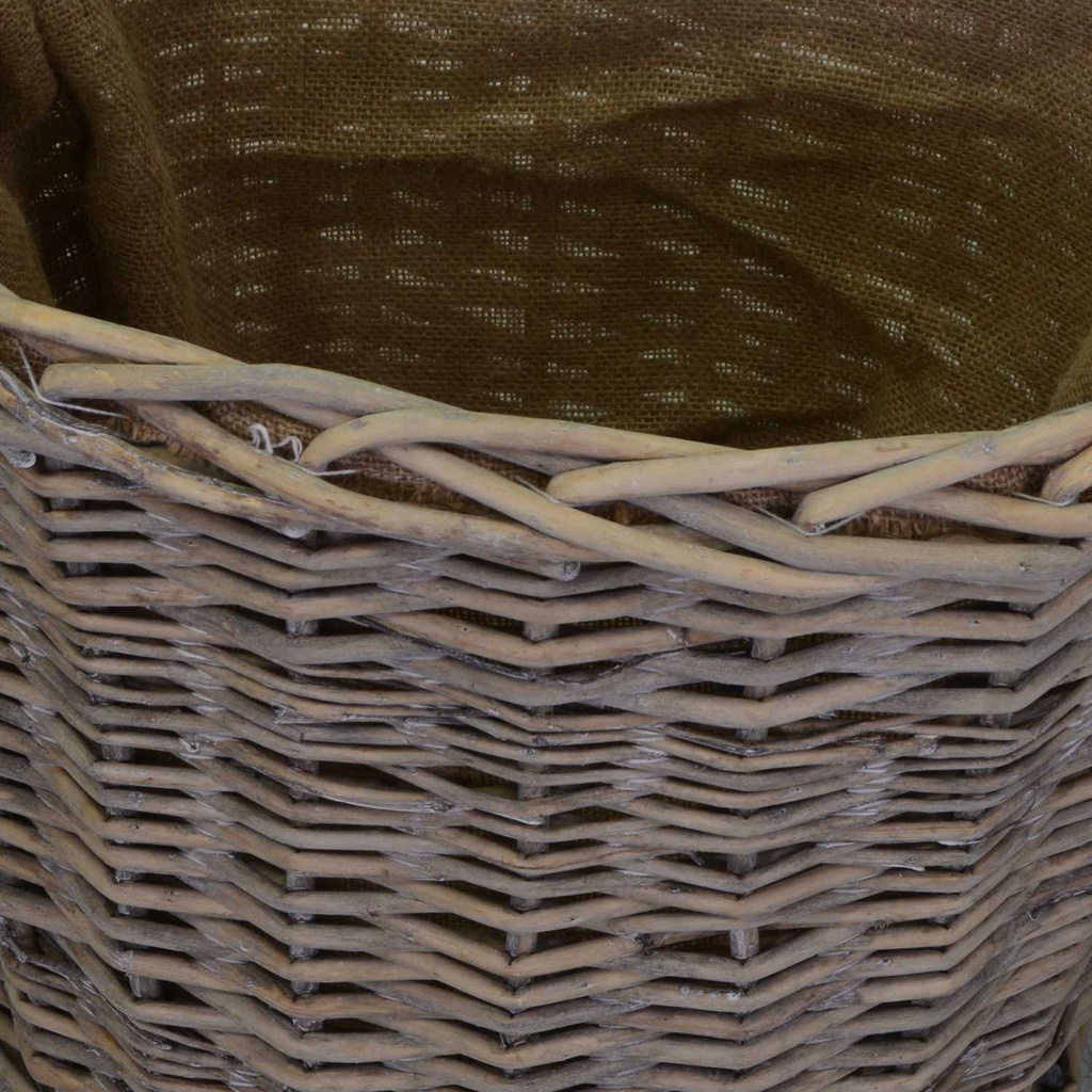 Cesta portalegna vimini con manici 1-2 foderata juta naturale ovale cm 57x46h46