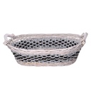 Cesta vimini intreccio azzurro bianco ovale cm45x35h12
