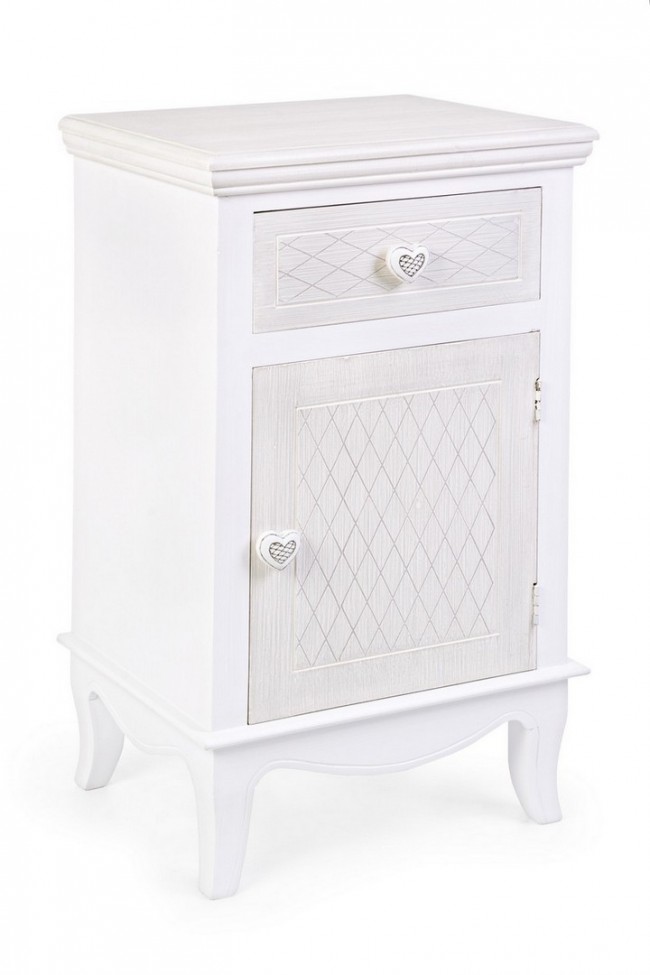 Comodino in MDF un anta un cassetto Bianco CHARLENE 40x32x h69,5 cm