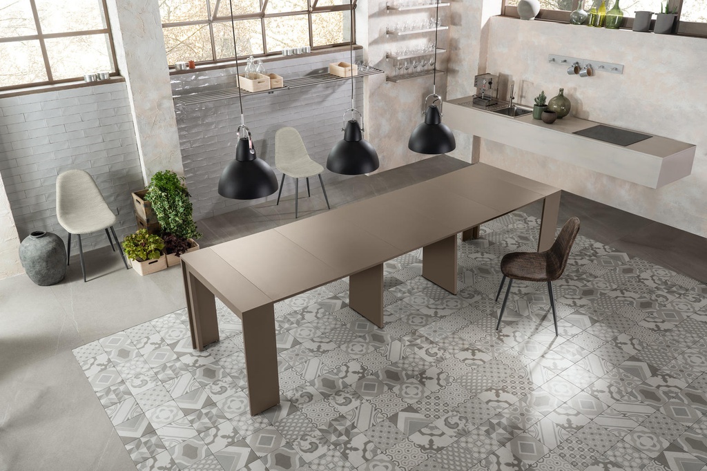 Consolle allungabile antigraffio in mdf laccato tortora 90x42,5/302,5x76h cm 