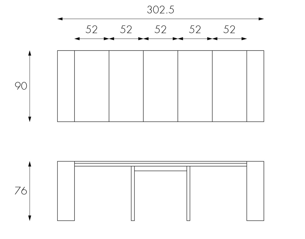 Consolle allungabile antigraffio in mdf laccato tortora 90x42,5/302,5x76h cm 