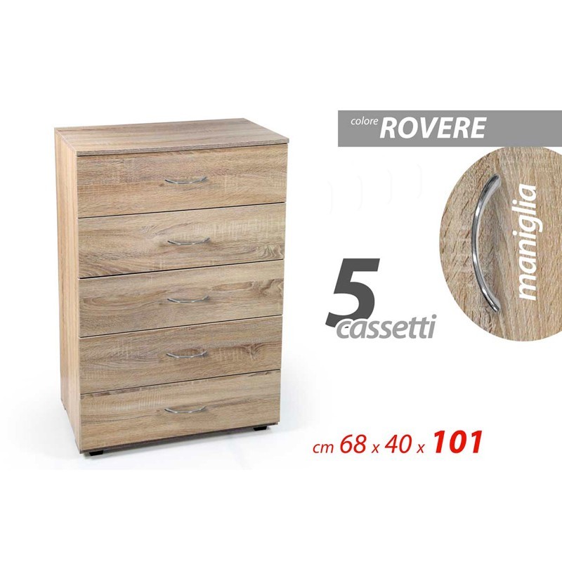 ( 2c) Cassettiera como da camera 5 cassetti rovere cm 68 x 40 x 101 h