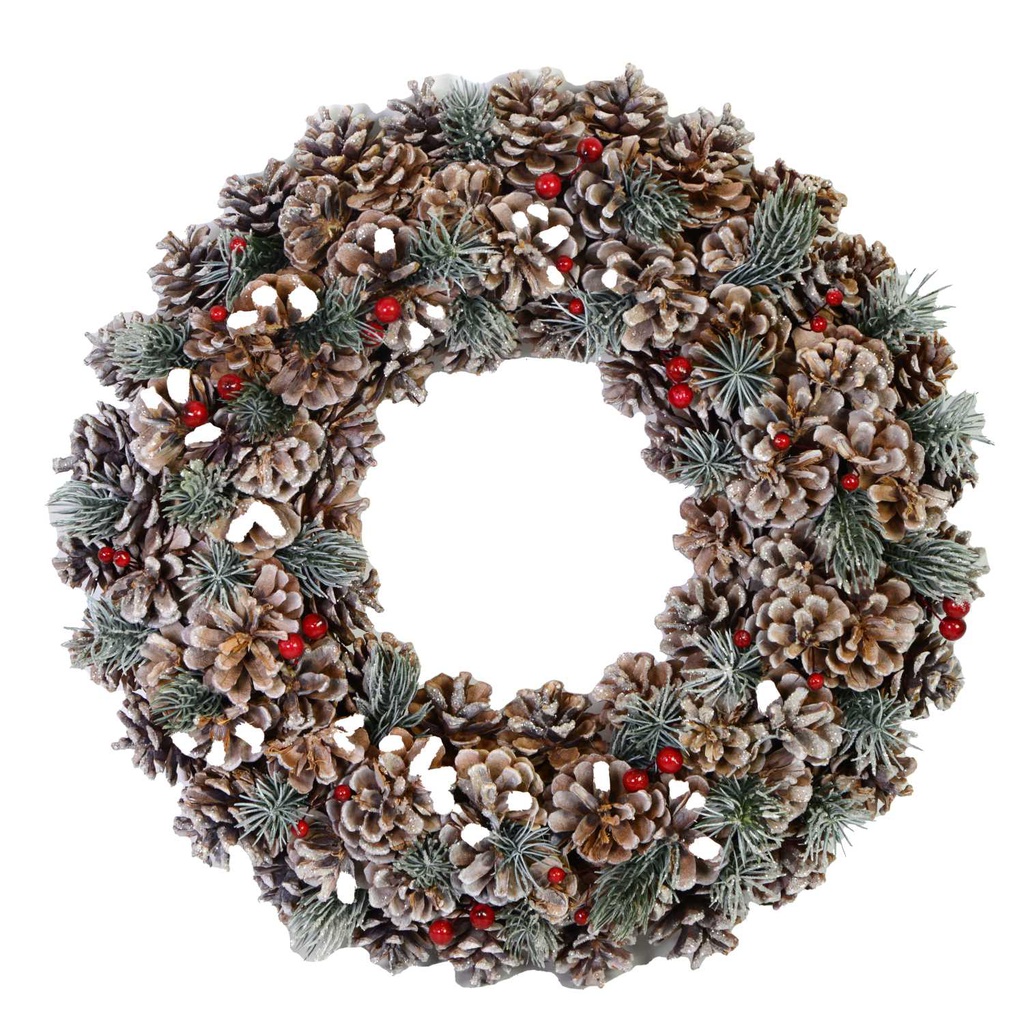 Coroncina glitter con bacche e pigne naturale cm ø30