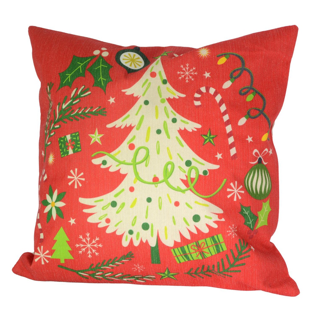 Cuscino tessuto albero rosso e verde cm43x43