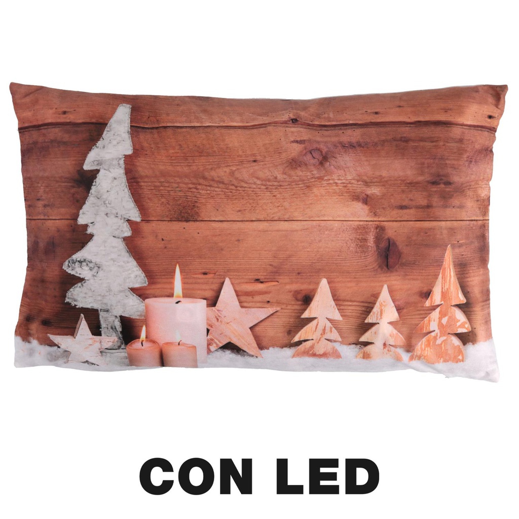 Cuscino tessuto decorazioni led beige cm30x50