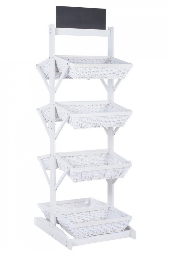 Espositore rustico Darik 8 cesti in vimini bianco