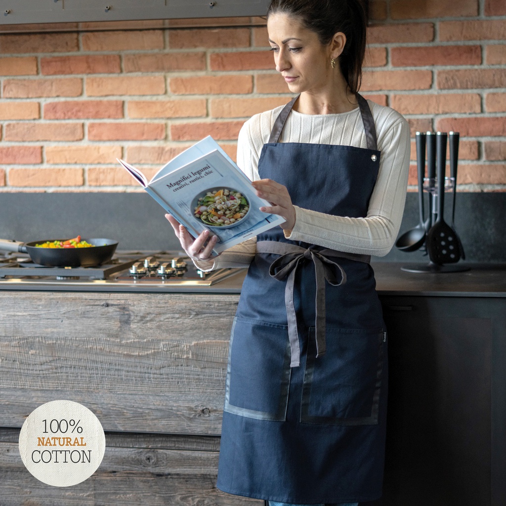 Grembiule da cucina pettorina natural style blu navy Guzzini