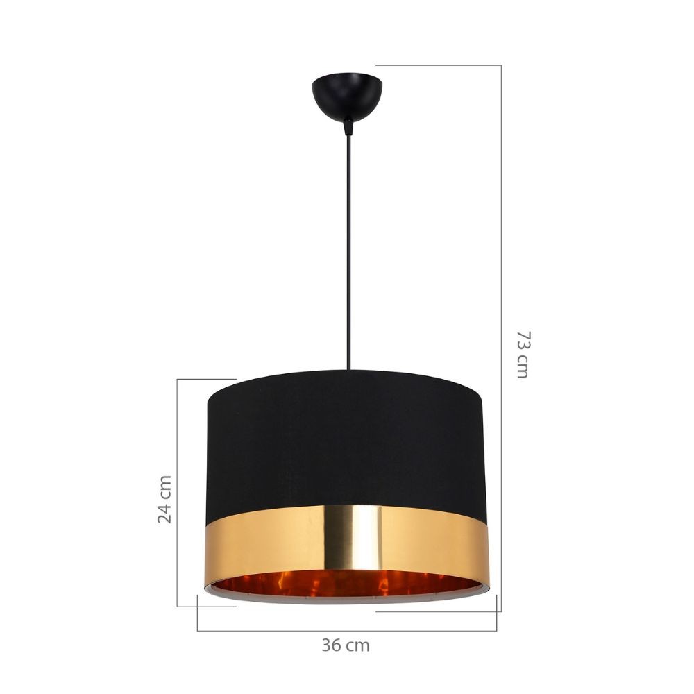Lampada a sospensione Alfina tessuto nero fascia oro ASZ1665