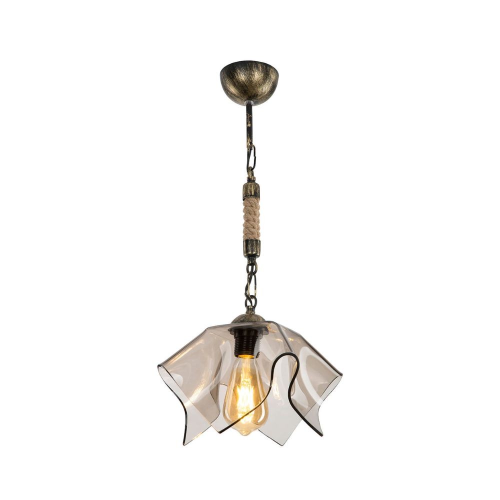 Lampada a sospensione Volga MDL3781 oro antichizzato e vetro fumè EFFEZ