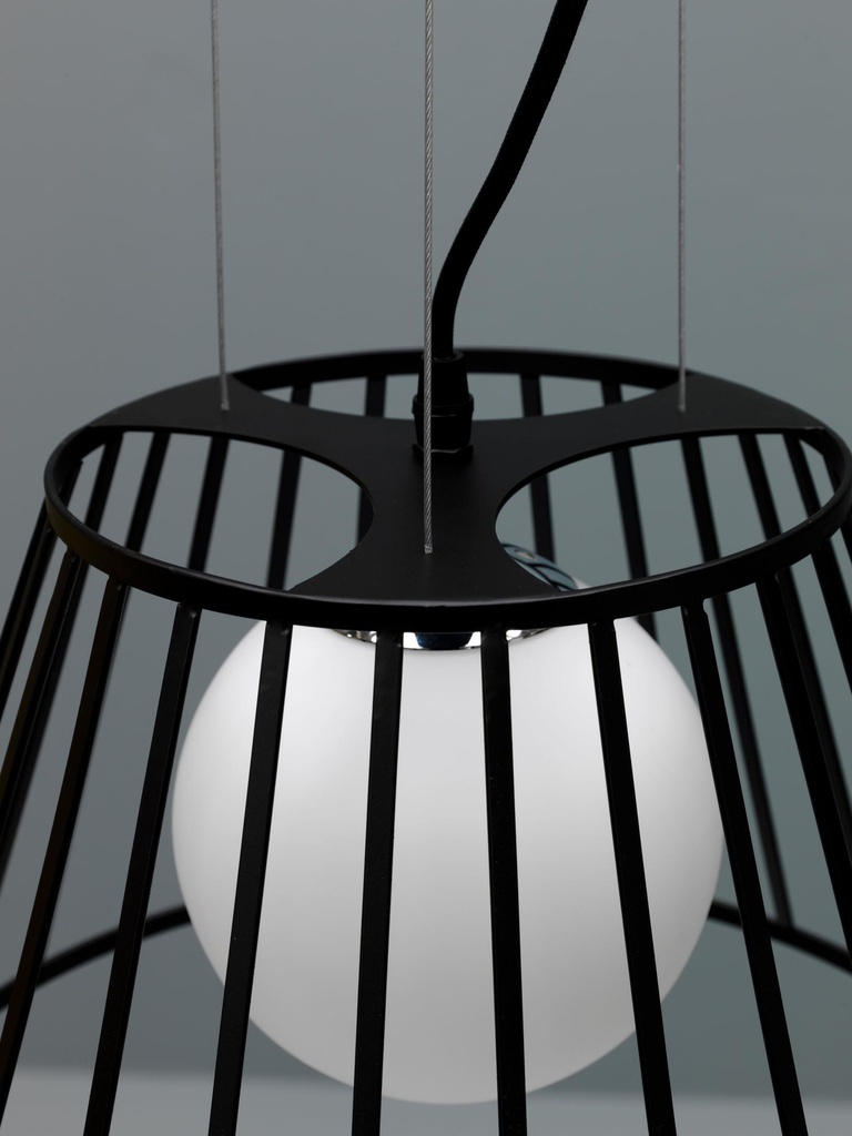 Lampada a sospesione in metallo con paralume nero D25/35xD20/35x120h cm