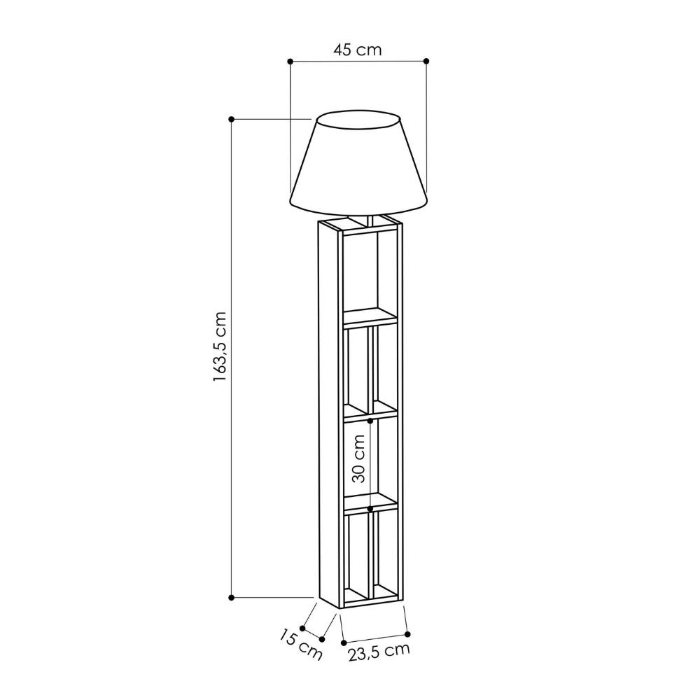 Lampada da Terra con Libreria Rovere e Parlume Nero 23,5x15x163,5 cm