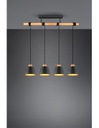 Lampadario Barra Legno 4 Paralumi Nero Oro Harris Trio Lighting