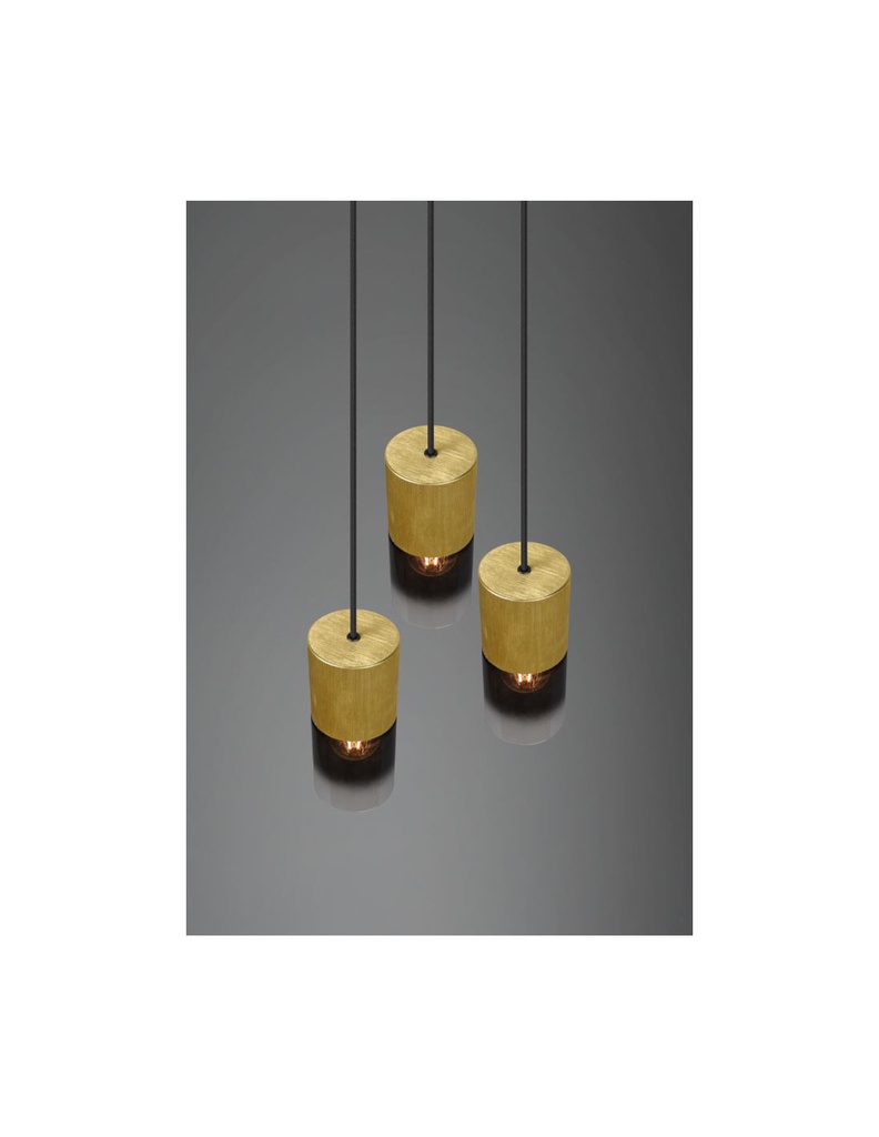 Lampadario Rotondo 3 Luci Cilindro Ottone Vetro Fumé Robin Trio Lighting