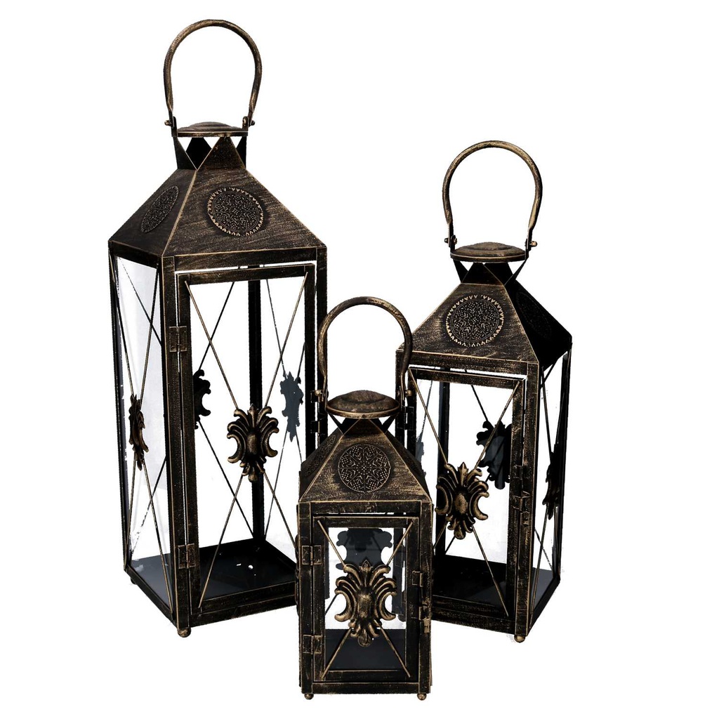 Lanterna metallo 1-3 nero e oro cm 19x19h54/66